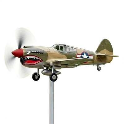 3D Shark Mouth Airplane Wind Spinner Metal Garden Weather Vane Yard Decor
