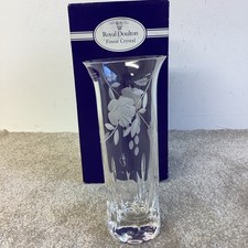 Vintage Royal Doulton Clear Glass Finest Crystal 20cm Floral Vase (Boxed)