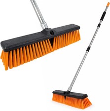 18" Yard Brush Garden Broom Heavy Duty Adjustable Metal Handle Stiff Bristles