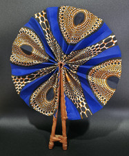 African Wax Fabric Leather Folding Hand Fan Handmade The Ivory Coast