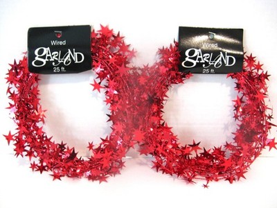 Vintage 25' Foil Red Star Wired Garland by SKD Trading (Lot 2 Packs) NEW SEALED