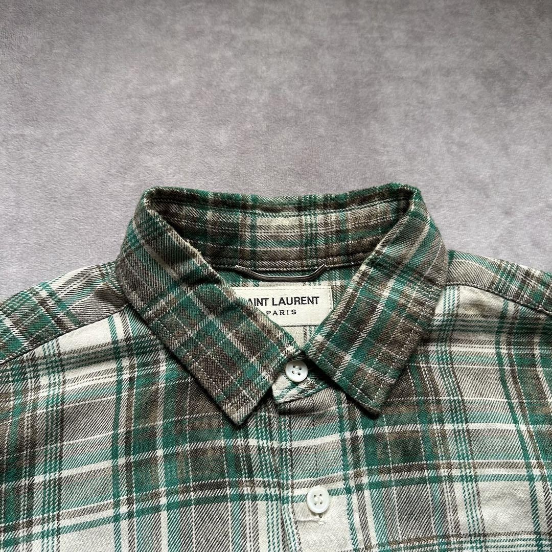 Camicia Saint Laurent Paris EDIZIONE Hedi Overdyed Check Tg 37 Verde Made in Japan