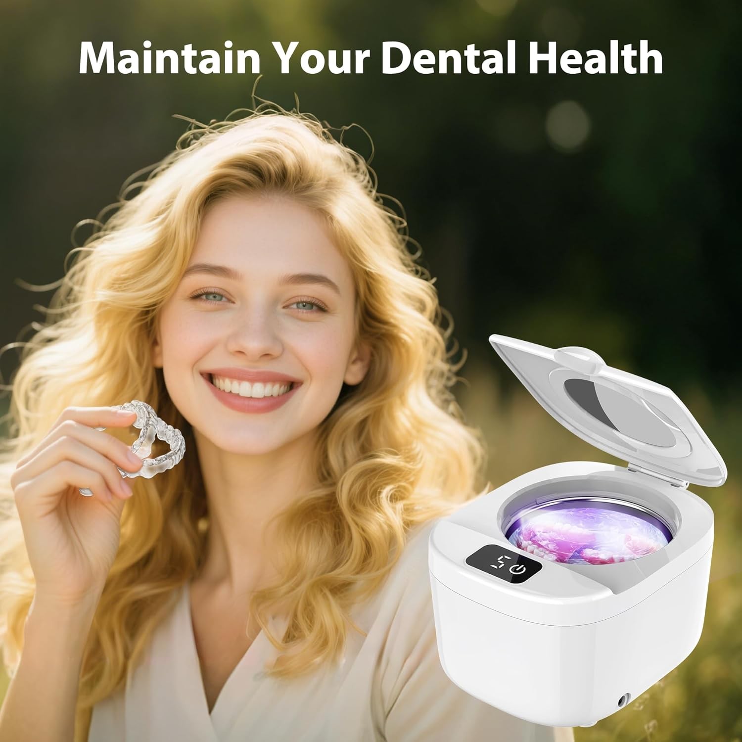 Ultrasonic Retainer Cleaner Machine - 45kHz for Dentures, Mouth Guards, Aligners