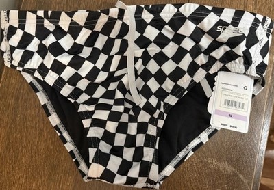 Speedo Women's Bikini Swim Bottom Black/White Check Size 32 Stretch Lined