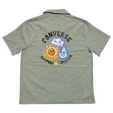 Camisa Polo Converse Abotonada Mediana Skate Tejida "Sistema de Soporte" Gráfica Nueva con Etiquetas