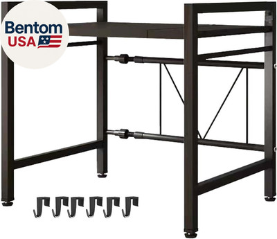 Microwave Oven Rack, Microwave Stand,Adjustable Shelf with 6 Hooks Microwave She
