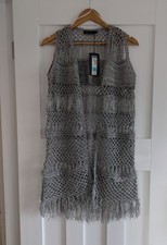 M&S Collection Fringe Crochet Waistcoat Cardigan Grey Mix Size Medium BNWT