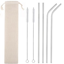 Set of 4 Reusable Metal Straws, 10.5'' Long Stainless 265mm, 4Pcs - 0.24″∅ 