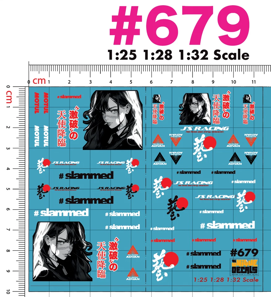 Anime Itasha  Racing Water Slide Decal White Toner 1/28 RC Model Dicast # 679 - Image 2 of 4