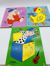 Vintage Lot of 3 Playskool Wooden Puzzles Jack In The Box Pig and Duck