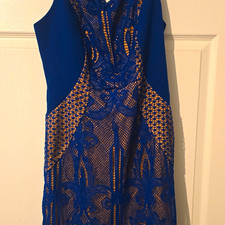 Nasty Gal Women’s Blue Floral Lace Sleeveless Zip-Back Jumpsuit Size L