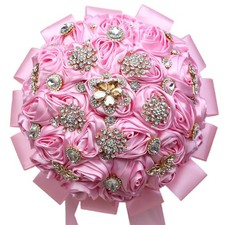 8.7" Pink Bridal Wedding Bouquet Round Bling Brooch Bouquet Throw Toss Artifi...