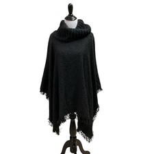 Time and Tru Women's Heritage Knit Poncho Size L / XL  Fringed Cowlneck Charcoal