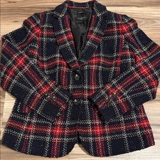 TALBOTS Wool Blend 2 Button ABERDEEN Tweed Office Blazer Women's 6P Black Plaid