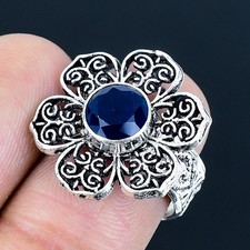 London Blue Topaz Gemstone Handmade 925 Sterling Silver Jewelry Ring Size 7.5