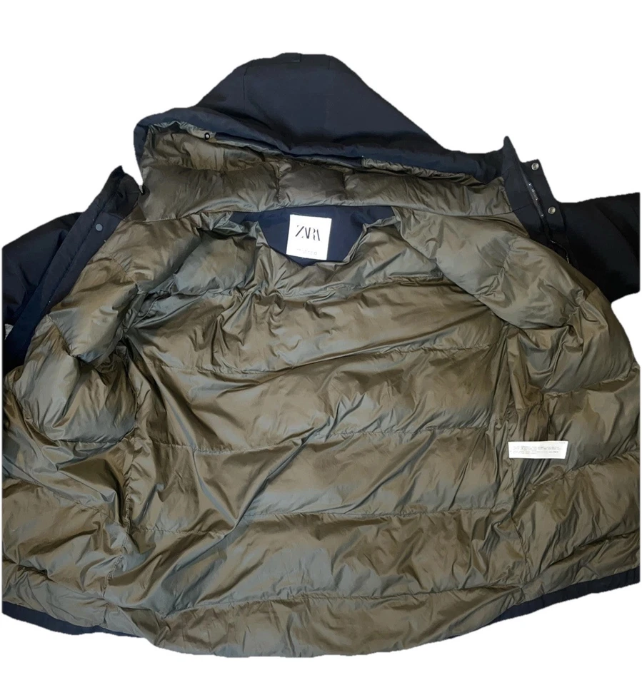 Chaqueta parka negra XL de ZARA para hombre - Abrigo acolchado de peso pesado - Con capucha - Forrada Foto 3 de 4