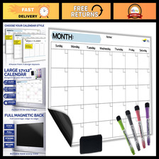 Magnetic Dry Erase Calendar for Refrigerator - 17x12  Stain-Resistant Whiteboard
