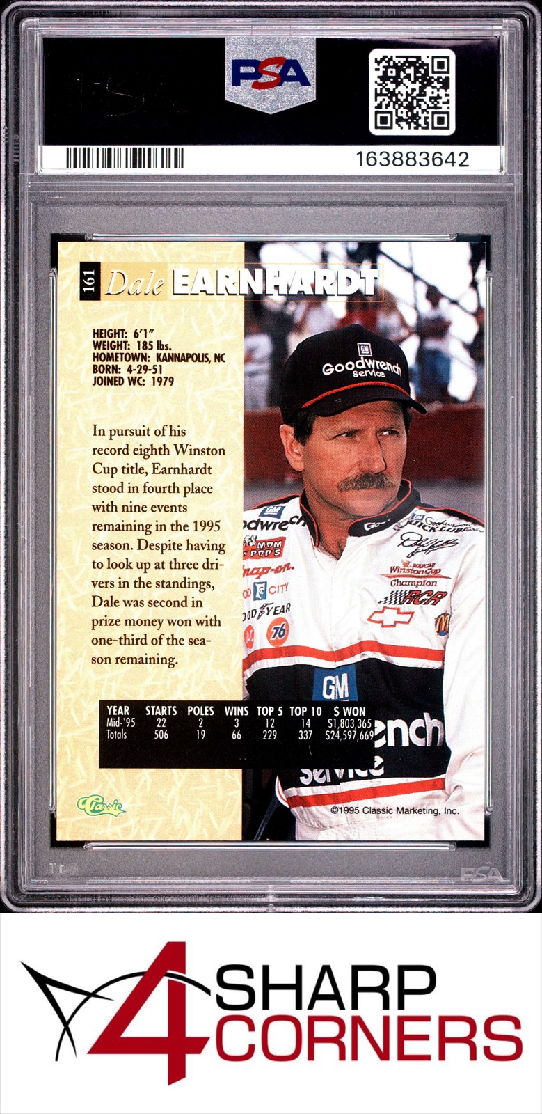 1995 CLASSIC 5 SPORT #161 DALE EARNHARDT POP 6 PSA 10 view 2