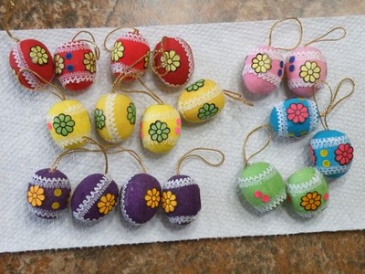 18 Vintage EASTER Flocked EGG 1'' Ornaments DECORATED Lace & MOD Flower READ