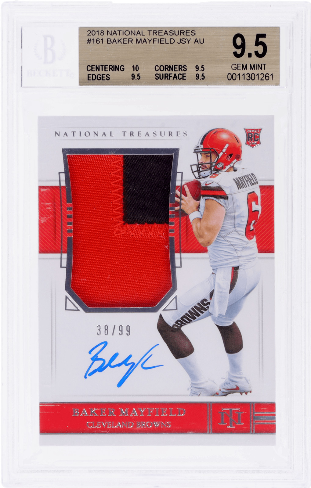 2018 National Treasures Baker Mayfield Rookie Patch Auto #161 /99 BGS 9.5/10 RC