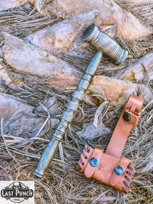 9'' Damascus Steel Hand Forged Hammer Stunning Handle With Leather Sheath