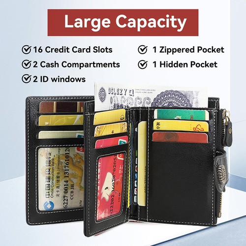 Cartera de cuero para mujeres con bloqueo RFID pequeña compacta portatarjetas de crédito cartera con cremallera - Imagen 6 de 47