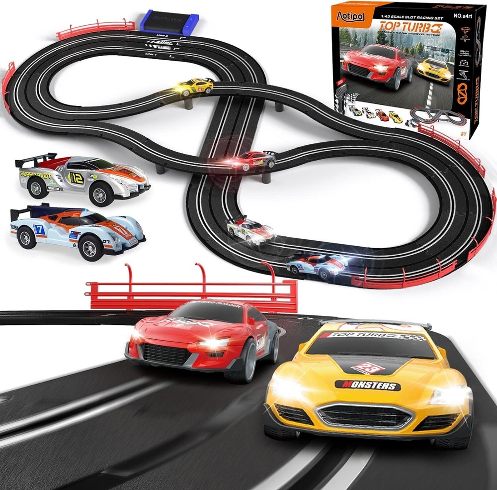 Electric Slot Car Race Car Track Set with 2 1:43 Scale Slot Cars & 2 Controllers