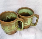 2  Vintage Frankoma Mug Cup Wagon Wheel Pattern Prairie Green 94M