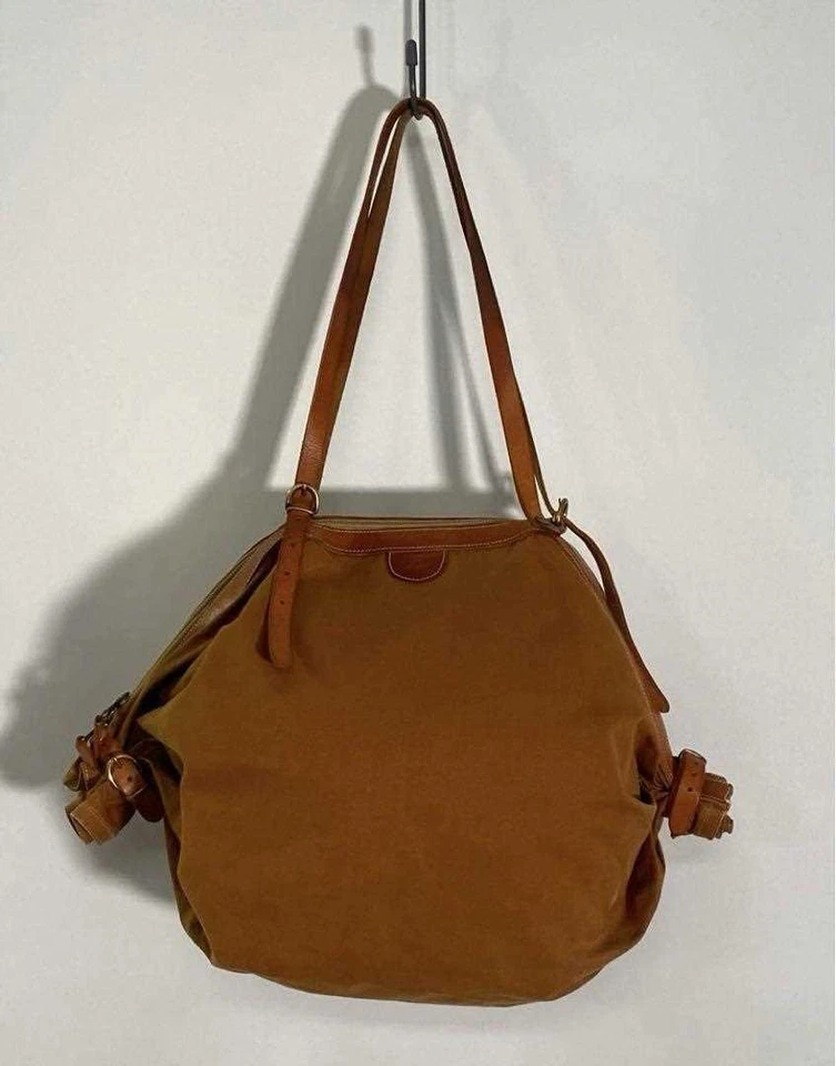 Bolso de Hombro IL BISONTE Bandolera Logo Lona Cuero Marrón Para Mujer USADO JPN Foto 3 de 4