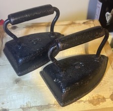 Vintage Lot of 2 Cast Iron 6 Sad Iron W/Trivet Preowned Great Collectors Item