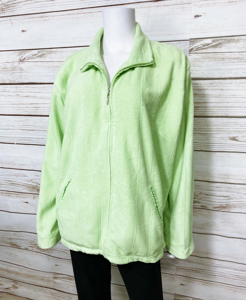 Chaqueta polar Jane Ashley para mujer talla 2X verde cremallera completa bolsillos manga larga Foto 4 de 4