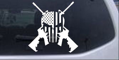 Punisher American Flag Crossed AR15 Guns Car Truck Window Laptop Decal Sticker