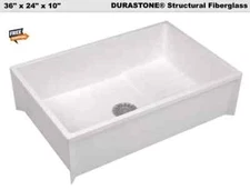 Floor Mount Mop Sink Service Basin Single Bowl 36 x 24 x 10" White Center Drain