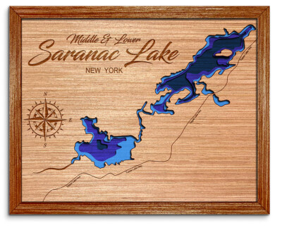 Saranac Lake (LOWER / MIDDLE) New York 3D laser cut wood lake map. lake house
