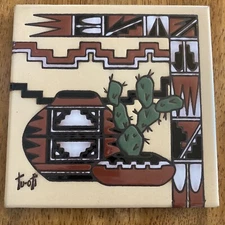 Tu-Oti Collection CactArt Tile by Southwestern Artist Gale Tu-Oti Earthtones