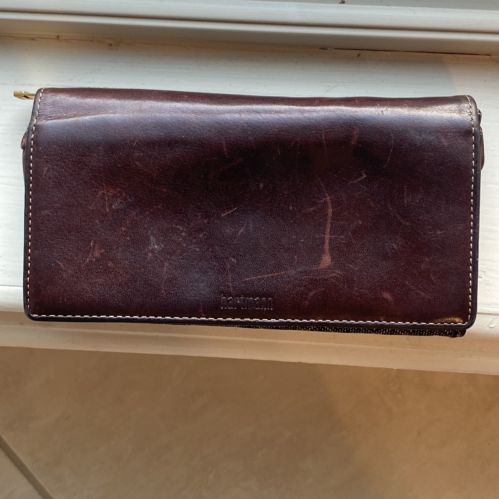 VINTAGE HARTMANN BROWN LEATHER & CANVAS LADIES WALLET Gem