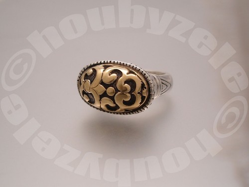 John Hardy Sterling and 18K Tribal Oval Ring Sz 10.25 - Picture 9 of 14