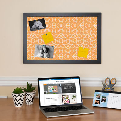 ArtToFrames Custom Cork Bulletin Board Floral Framed in Satin Black