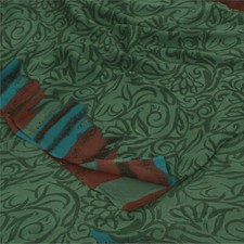 Sanskriti Vintage Sarees Green Pure Georgette Silk Print Sari 5 Yd Craft Fabric