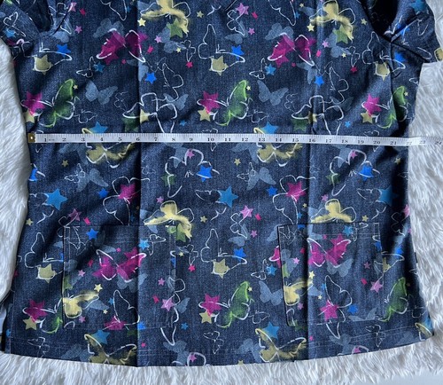 Koi French Bull Scrub Top Women’s XL Blue Lulu Denim Butterfly Nursing Medical - Picture 11 of 12