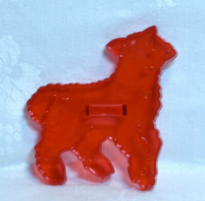 Vintage HRM Design Red Plastic Cookie Cutter - Fluffy Lamb Spring Easter Farm
