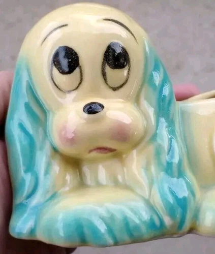 Hull Dog Planter Anthropomorphic Cocker Spaniel Pottery Puppy Vintage Big Eyes