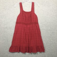 Knox Rose Small Red Cottage Sun Dress Short Swing Lined Lace Square Neck Straps