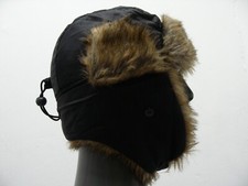 Black Nylon with Faux Fur - Youth Size Trapper Aviator Style Cap Hat