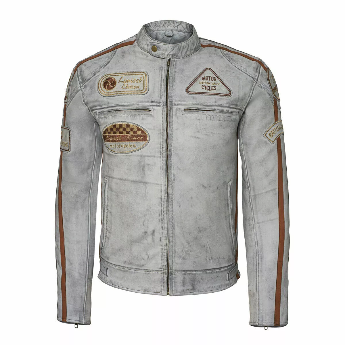 Leather jacket shop with badges