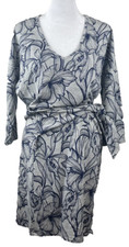 TOMMY BAHAMA Dress Small Faux Wrap Gray Blue Floral Print Stretchy Pullover