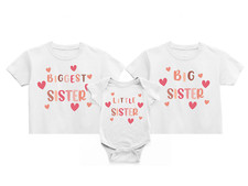 Little Sister, Big Sis, Biggest Sis, Matching Sister Outfits/shirts + baby vest