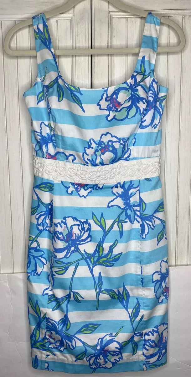 Lilly Pulitzer Dress Sz 4 Shorely Blue Serena Sleeveless | eBay