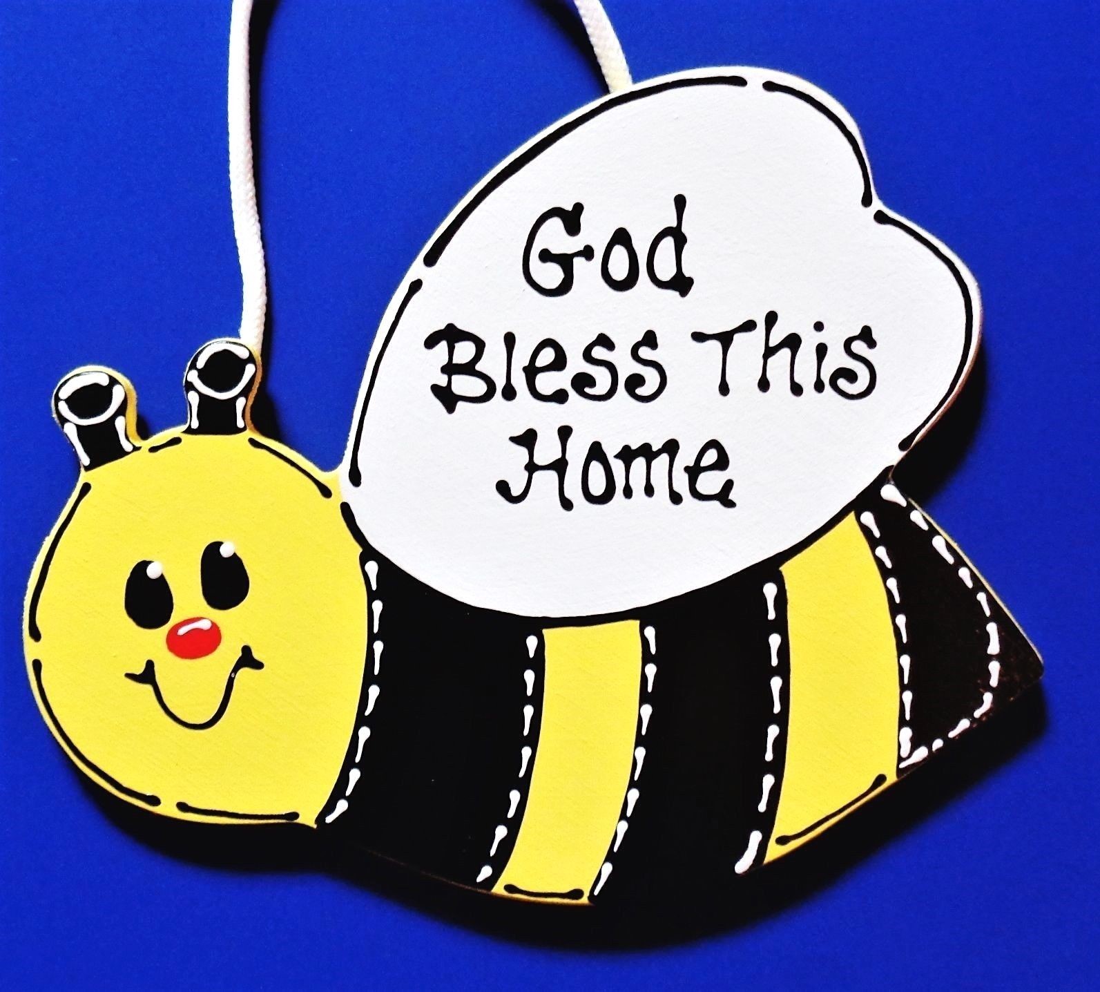 BUMBLEBEE God Bless Home SIGN Bee Plaque Family Decor Wall Art Hanger Wood