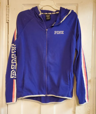 PINK Victorias Secret Full Zip Logo Stripe Lightweight Sweatshirt Hoodie SIZE XS